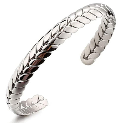 Dorriss Stainless Steel Cuff Bracelet, Wide Open Adjustable Wheat Bracelets, Weave Style Bangle Wrap Jewelry for Women