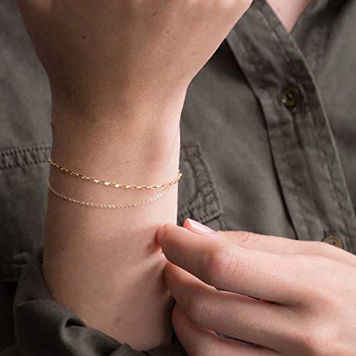 Dainty Gold Bracelets for Women, 14K Gold Plated Adjustable Layered Beads Bracelet Cute Evil Eye Oval Chain Pearl Bar Turtle Gold Bracelets for Women Jewelry - style: Layered Chain