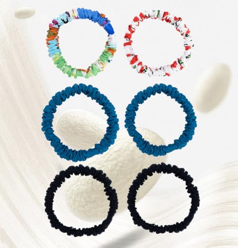 6 Pack 100% Muberry Silk Scrunchies for Women Luxury Hair Ties,No Damage Gentle Hair Bands,Ponytail Holders Silk Hair Ties for Thick and Thin or Curly Hair - color: Multicolor 2