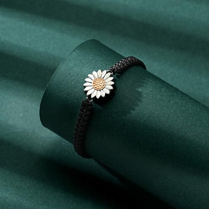 Sunflower Cremation Urn Bracelet for Adjustable Boho Daisy Handmade Cremation Jewelry Braided Rope Bracelets for Women Jewelry Gift With Funnel Kit & Bag - color: Silver+Rose