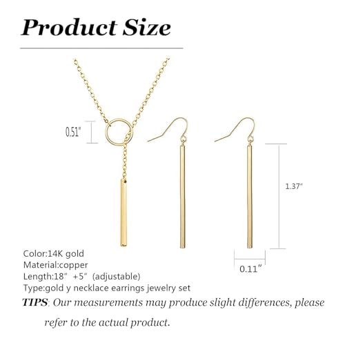 Dcfywl731 Minimal Dainty Gold Plated Dangle Earrings Layered Bar Pendant Neckalce Gold Long Y-Necklace Gold Earrings and Necklaces Set Delicate Lariat Chain Jewelry for Women - color: C2: gold jewelry set