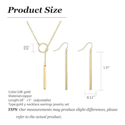Dcfywl731 Minimal Dainty Gold Plated Dangle Earrings Layered Bar Pendant Neckalce Gold Long Y-Necklace Gold Earrings and Necklaces Set Delicate Lariat Chain Jewelry for Women - color: C2: gold jewelry set