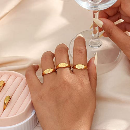 PAMTIER Women's Angel Number Signet Ring Gold Plated Oval Shaped | Stainless Steel, Minimalist Statement Band, Dainty Simple Numerology Jewelry Gift - color: 111