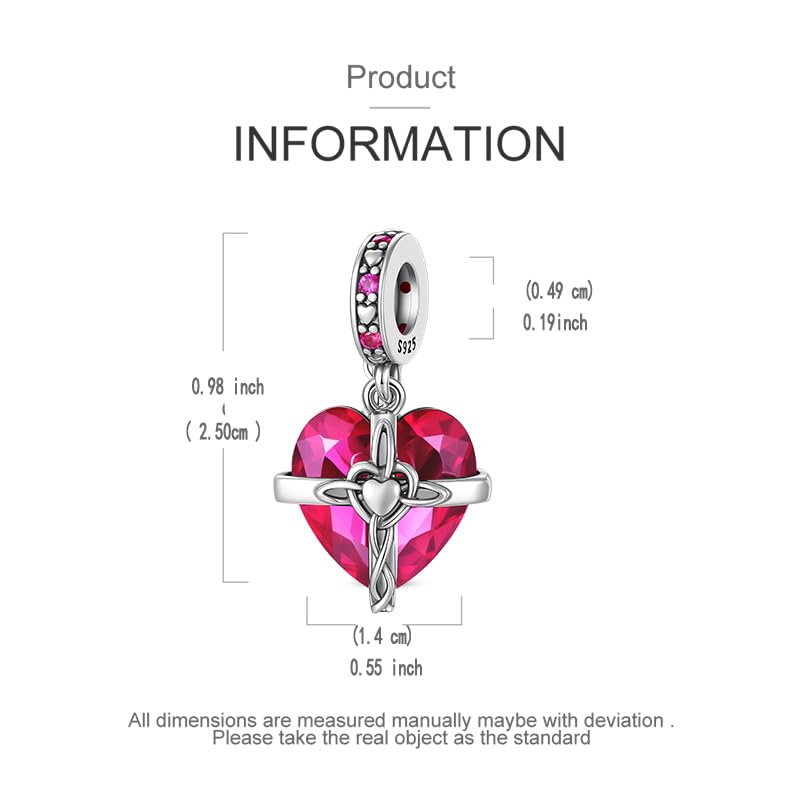 LNQOBU Birthstone Charm for Bracelets,925 Sterling Silve Heart Dangle Charms for Pandora Bracelets - color: G-July