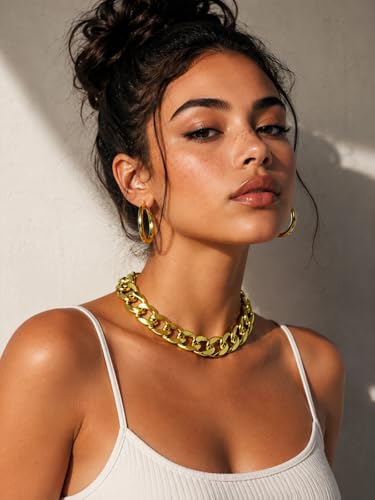 Chunky Link Cuban Chains Necklace Women's Punk Hip-hop Thick Gold Chain Choker Necklace Fashion Costume Jewelry for Women (gold) - color: style3-gold