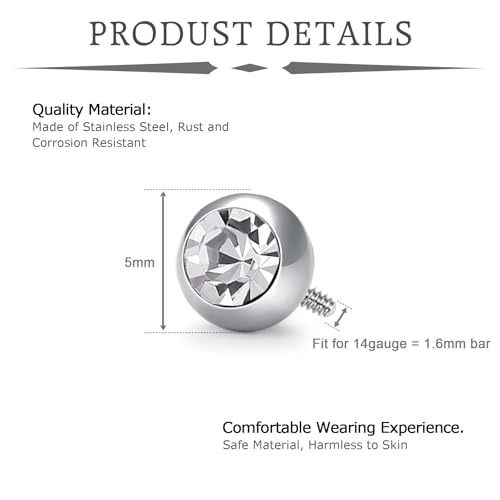 VCMART 14G 5mm 8mm Replacement Balls Externally Threaded Piercing Balls for Tongue Nipple Navel Belly Button Rings Industrial Barbell Piercing Surgical Steel Body Piercing Jewelry Parts - color: 20pcs 5mm ball -6(A)