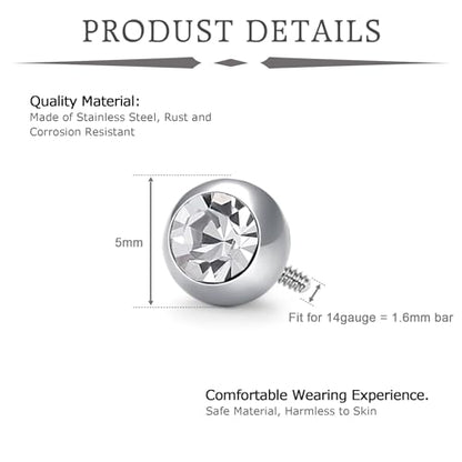VCMART 14G 5mm 8mm Replacement Balls Externally Threaded Piercing Balls for Tongue Nipple Navel Belly Button Rings Industrial Barbell Piercing Surgical Steel Body Piercing Jewelry Parts - color: 20pcs 5mm ball -6(A)