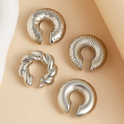 4pcs Chunky Gold Silver Ear Cuff Set for Women Punk Metallic Twist Non Piercing Clip Cuff Earrings Trendy Jewelry Set for Daily Party - style: style B