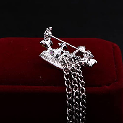 Collar Chain Pin for Men and Women - Hanging Tassel Brooch Lapel Pin for Business Suits - Bar Pin With Long Chain - Gifts - color: H: crown silver