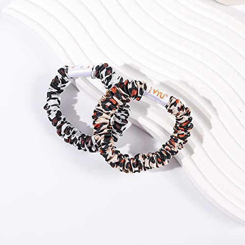 Hair Ties Silk Satin Scrunchies - Small Mini Thin Elestics Ponytail Holder Hair Bands Skinny Scrunchy For Thick Curl Hair No Crease Hair Ties Soft Accessories No Hurt Your Hair for Women and Girls (White Leopard Black) - color: White Leopard Black