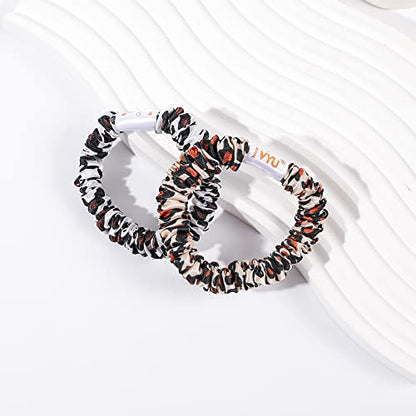Hair Ties Silk Satin Scrunchies - Small Mini Thin Elestics Ponytail Holder Hair Bands Skinny Scrunchy For Thick Curl Hair No Crease Hair Ties Soft Accessories No Hurt Your Hair for Women and Girls (White Leopard Black) - color: White Leopard Black
