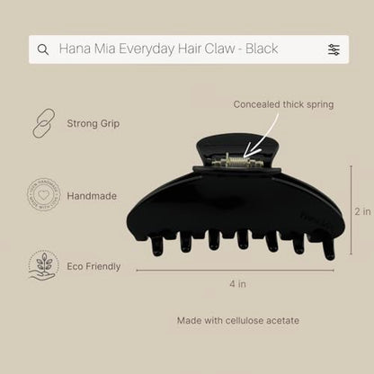 Luxury Black Claw Clip for Women | Our Large 4 Inch Hair Clip Creates Beautiful Half Ups, Secure Updos & Chic Daily Styles | Premium Acetate Claw with Secure Hold & Snag Free Teeth for Easy Styling - color: Black