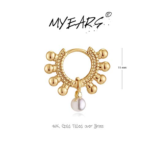 MYEARS Women Earrings Gold Huggie Hoop 14K Small Simple Hypoallergenic Everyday Jewelry - style: Ball & Pearl Dangle