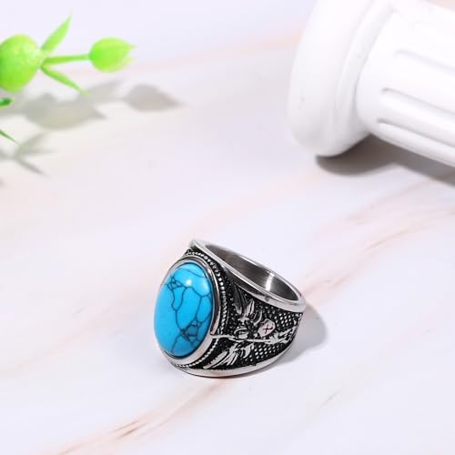 OIDEA Signet Rings for Men: St Michael The Great Protector Archangel Defeating Satan Figurine Amulet Ring Biker Rings - color: Turquoise