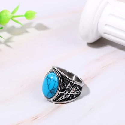 OIDEA Signet Rings for Men: St Michael The Great Protector Archangel Defeating Satan Figurine Amulet Ring Biker Rings - color: Turquoise