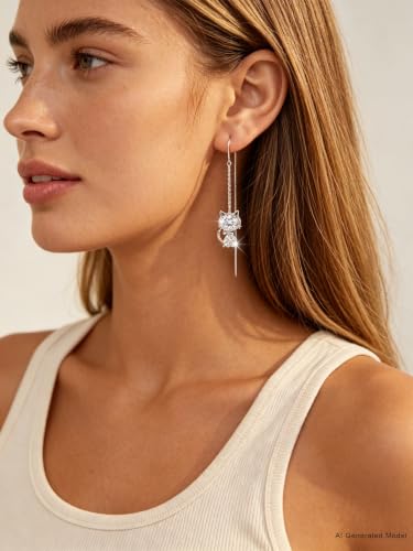 Silver Dangle Earrings Women Dangling Drop Bridesmaid Wedding Prom Jewelry - color: Silver cat