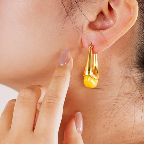 Acrylic Gold Hoop Earrings Chunky Statement Dangle Drop Huggie Earring Colorful Resin Jewelry for Women - color: Yellow