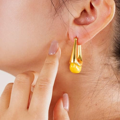 Acrylic Gold Hoop Earrings Chunky Statement Dangle Drop Huggie Earring Colorful Resin Jewelry for Women - color: Yellow
