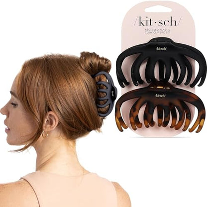 Kitsch Octopus Hair Clips For Women - Classic Black & Tortoise, 2pcs | Durable Recycled Plastic | Large Hair Clips for Thick Hair, Thin Hair | Comfortable Fit Claw Clip, Secure Hold All-Day