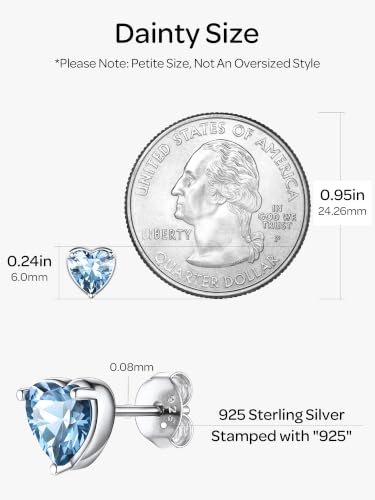ChicSilver 925 Sterling Silver Earrings Sparkling Heart/Round/Princess Cut Birthstone Earrings for Women Birthday Jewelry with Gift Box - style: B.March(Aquamarine)-Heart Cut