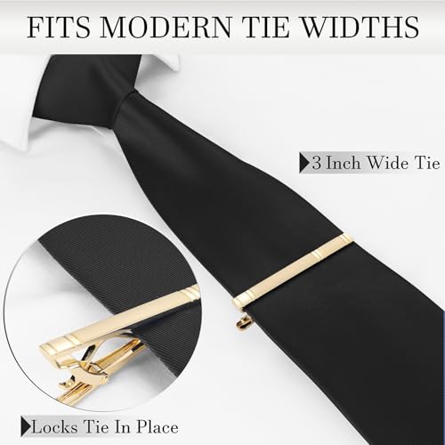 HAWSON Light Gold Silver Tie Clips for Mens Necktie, Elegant Satin Tie Bars Pins Tacks, Suit Tie Accessories Business Wedding Gifts - style: Light Gold Classic 2