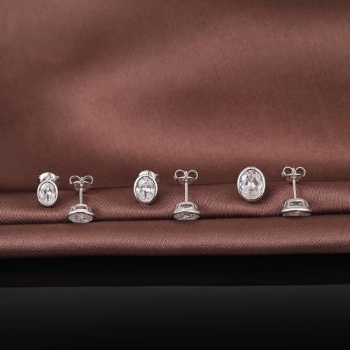 Brilliant Heart-cut/Oval-cut/Trillion-cut/Cushion-cut/Emerald-cut/Marquise-cut Stud, 925 Sterling Silver Cubic Zirconia Stud Earrings for Women Men - style: M-Bezel oval cut-silver