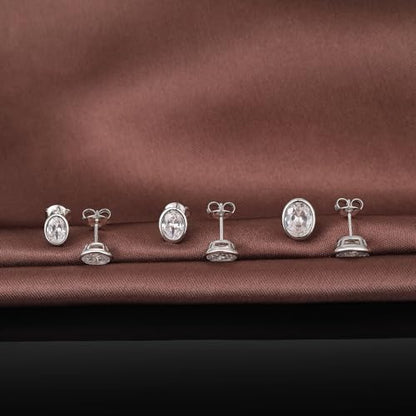 Brilliant Heart-cut/Oval-cut/Trillion-cut/Cushion-cut/Emerald-cut/Marquise-cut Stud, 925 Sterling Silver Cubic Zirconia Stud Earrings for Women Men - style: M-Bezel oval cut-silver