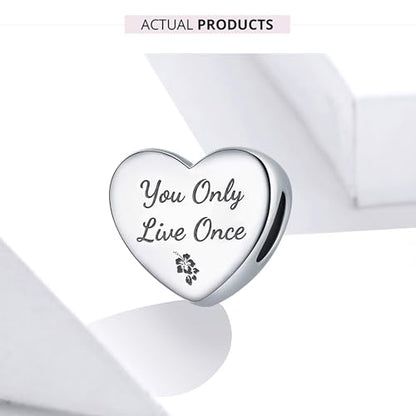 Love Heart Charm Fit for Pandora Charms Bracelets You Only Live Once Charm Birthday Gifts for Women