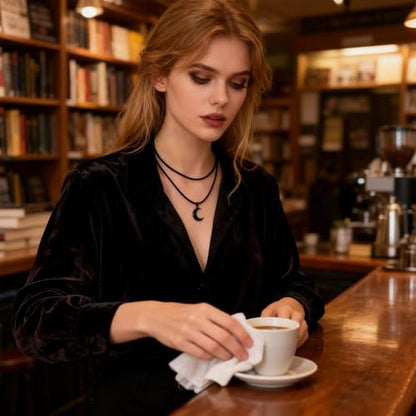Gothic Gift Black Choker Necklace for Women, Goth Adjustable Y2K Collar Necklaces Halloween Vampire Accessories Fashion Jewelry - color: Black Moon