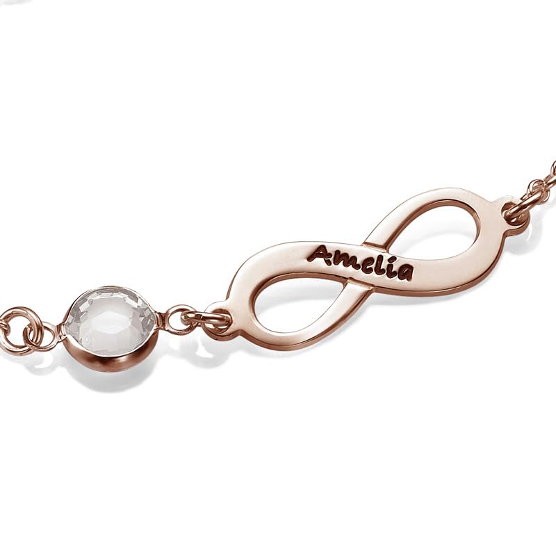 Personalized Infinity Bracelet - Choose Your Style - Sterling Silver, Solid Gold or Plated - Rolo Chain - color: 18K Rose Gold Plated Silver, size: 1 Name Bracelet with Birthstone