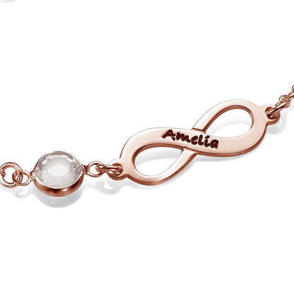 Personalized Infinity Bracelet - Choose Your Style - Sterling Silver, Solid Gold or Plated - Rolo Chain - color: 18K Rose Gold Plated Silver, size: 1 Name Bracelet with Birthstone