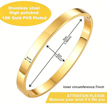 Waterproof Gold Bangle Bracelet sets for Women, 18K Gold PVD Plated Stainless Steel Stackable Bracelets Non Tarnish Oval Design, Minimalist Trendy Premium Jewelry - color: Gold