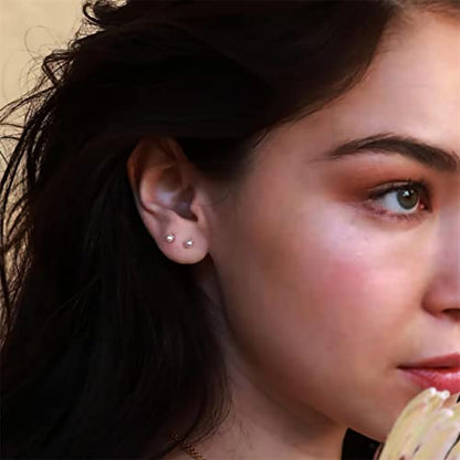 Dainty Flat Back Pearl Earrings for Women, 6 Pairs Flatback Pearl Earrings in 14K Gold Silver 3-8MM Studs Earring Sets for Multiple Piercing Hypoallergenic - style: 14K Gold - 4mm Pearl Earrings