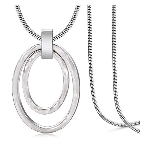 NVENF Long Sweater Chain Double Circle Pendant Necklace Bold Snake Chain Women Statement Necklace - color: A Silver-tone