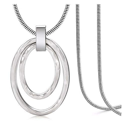 NVENF Long Sweater Chain Double Circle Pendant Necklace Bold Snake Chain Women Statement Necklace - color: A Silver-tone