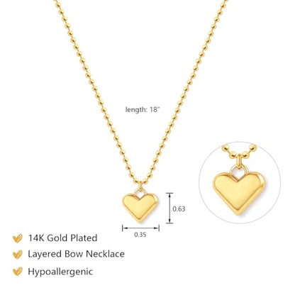 Zeffy Dainty Gold Heart Necklace for Women Trendy 14K Gold/Silver Plate Cute Heart Pendant Choker Necklaces Gold Love Heart Chain Necklace for Women Dainty Gold Jewelry Gifts for Women - style: Puffy Heart Beaded Necklace-Gold