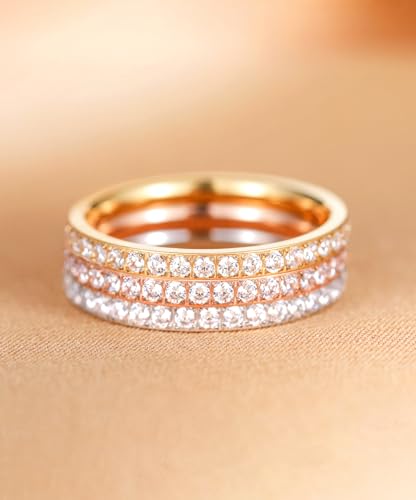 TIGRADE 2mm Women Titanium Eternity Ring Cubic Zirconia Anniversary Wedding Engagement Band Size 3-13.5 - color: Gold
