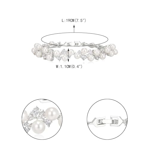 EVER FAITH Cubic Zirconia Pearl Bridal Prom Tennis Bracelet for Women | Elegant Pear CZ Wedding Jewelry Gift, for Bride Bridesmaid - style: Drop_Silver-Plated-Brass
