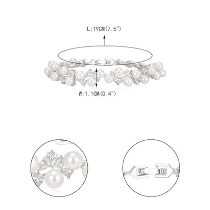 EVER FAITH Cubic Zirconia Pearl Bridal Prom Tennis Bracelet for Women | Elegant Pear CZ Wedding Jewelry Gift, for Bride Bridesmaid - style: Drop_Silver-Plated-Brass