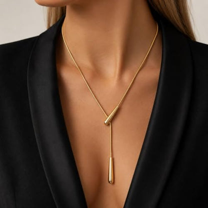 Roe Dolph Snake Chain Lariat Necklace for Women Gift Fashion Accessory Adjustable Y Necklace Sliding Bead Drop Pendant Gold Tone Silver Tone - color: A1：gold