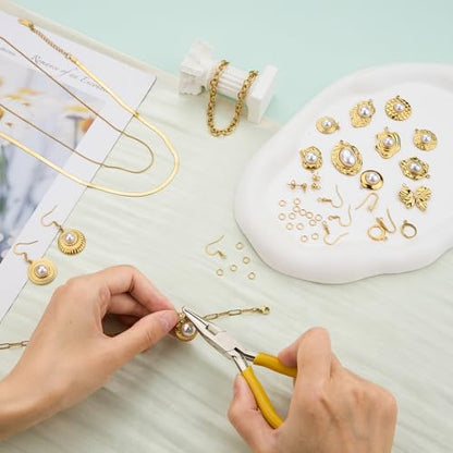 UMAOKANG 13pcs Artificial Pearl Charms for Jewelry Making Gold Plated Stainless Steel Bulk Charms with 20pcs Jump Rings - color: Pearl Gold
