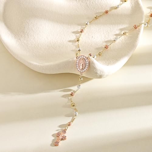 CHESKY Lariat Necklace for Women，14k Gold/Sliver Plated Layered Necklace | Gold/Sliver Long Necklace，Dainty Cross Pendant, Wedding Y-Shaped Drop Chain, Waterproof Jewelry Gift for Women Everyday Wear - style: CrossRosary