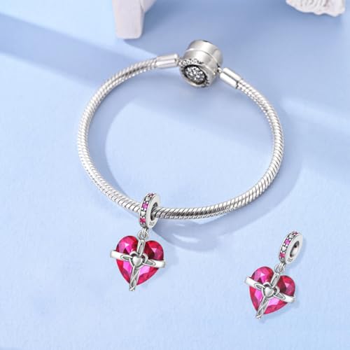 LNQOBU Birthstone Charm for Bracelets,925 Sterling Silve Heart Dangle Charms for Pandora Bracelets - color: G-July