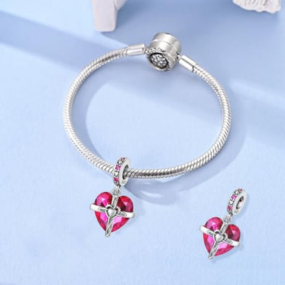 LNQOBU Birthstone Charm for Bracelets,925 Sterling Silve Heart Dangle Charms for Pandora Bracelets - color: G-July