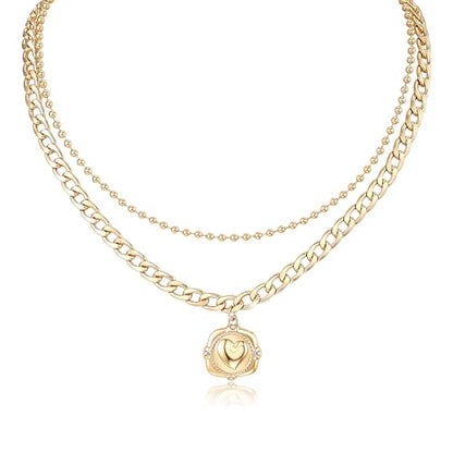 Layered Necklace Set for Women, Mixed Metal Evil Eye Charm Jewelry, Trendy | Mixed Metal Layered Necklace with Evil Eye, Star and Spike Charms for Women Who Love Trendy Boho & Edgy Jewelry - style: 2PCS gold