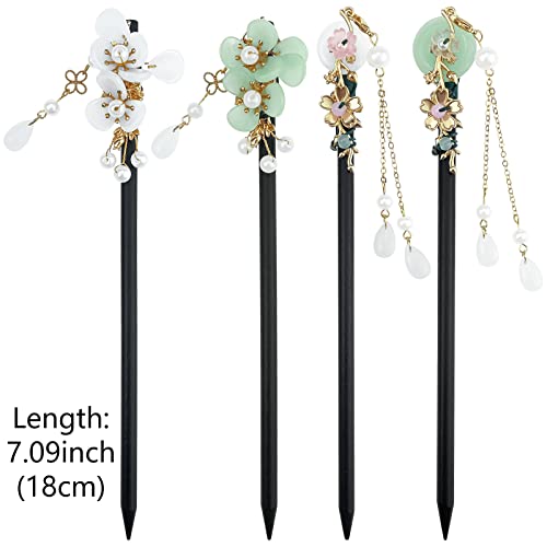 4 Pcs Japanese Chinese Hair Stick Retro Wooden Hairpin Flower Hair Chopsticks Vintage Hanfu Pins Headdress Classic Hair Fork for Long Hair Women