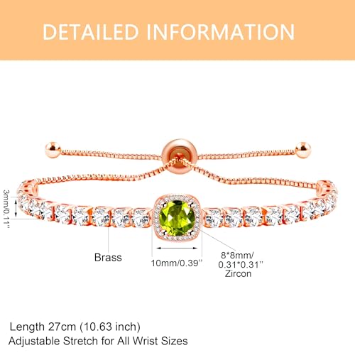 Sparkling CZ Tennis Bracelets for Women, Birthstone Slider Bolo Bracelets Trendy Birthday Valentine's Day Jewelry for Women Lady - color: Greenish