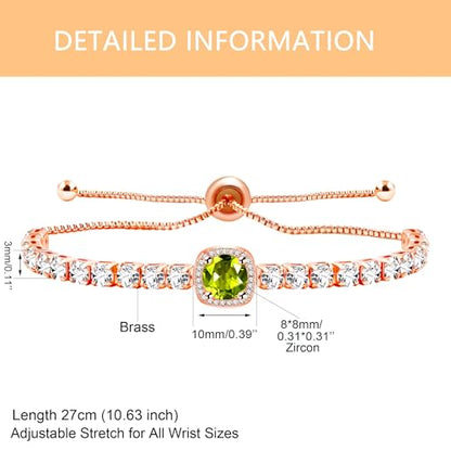 Sparkling CZ Tennis Bracelets for Women, Birthstone Slider Bolo Bracelets Trendy Birthday Valentine's Day Jewelry for Women Lady - color: Greenish