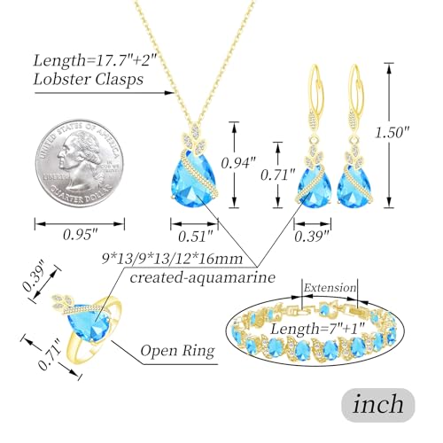 GZWHD Jewelry Set for Women CZ Earrings Necklace Ring Bracelet Set Prom Party Wedding Jewelry Gift for Mother Friend Wife - color: Gold-Sky Blue
