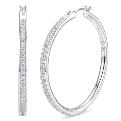 925 Sterling Silver Hoop Earrings for Women Sparkly Cubic Zirconia Large Hoops 18K White Gold Plated Hypoallergenic Lightweight Rhinestone Big Hoop Earrings 40/50MM Silver/Gold - color: 40mm-Silver
